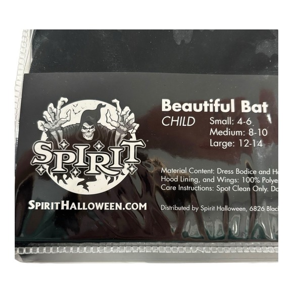 Spirit Halloween Beautiful Bat Costume Child Size Medium 8-10 Wings New Package - Picture 5 of 6